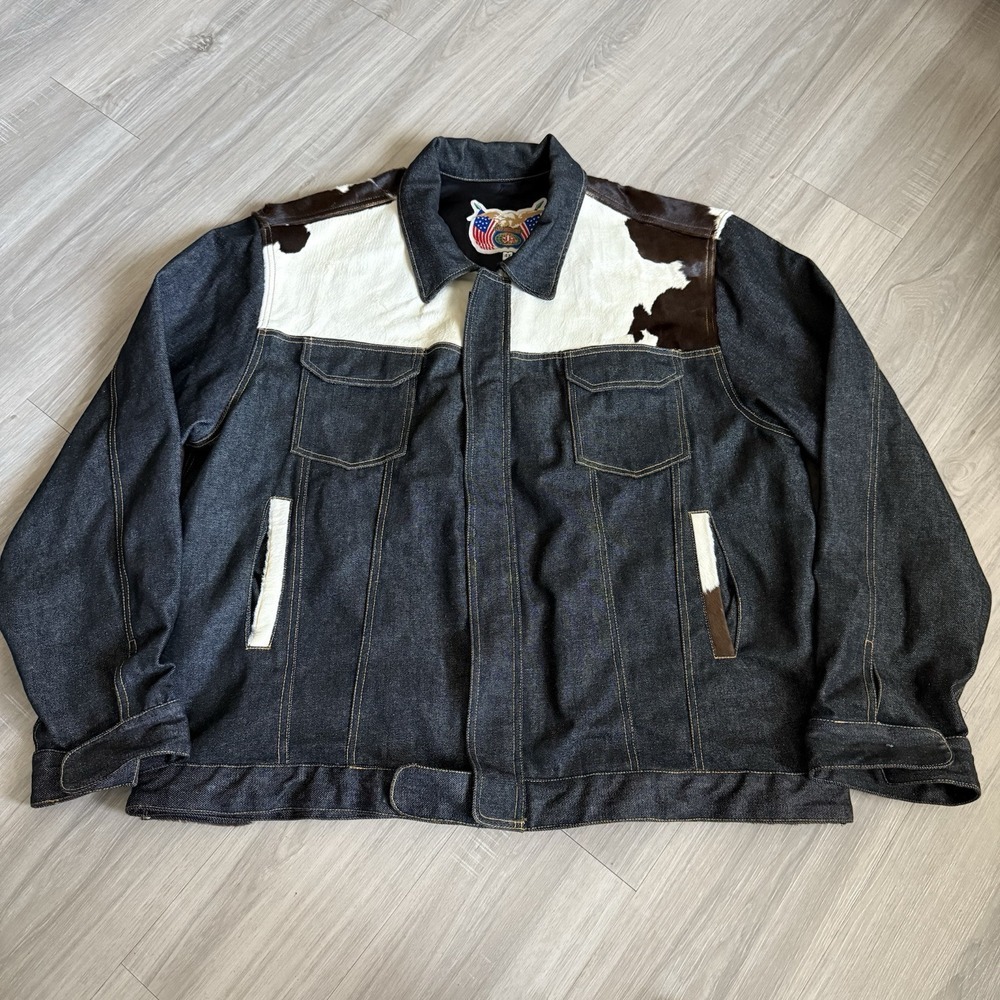Vintage Jeff Hamilton Men's Size 4XL Cowhide Leather Dark Denim Jacket‎ Zip Up